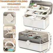 Transparent Plastic Folding Storage Box with Handle Large Capacity Multi-Compartment Organizer