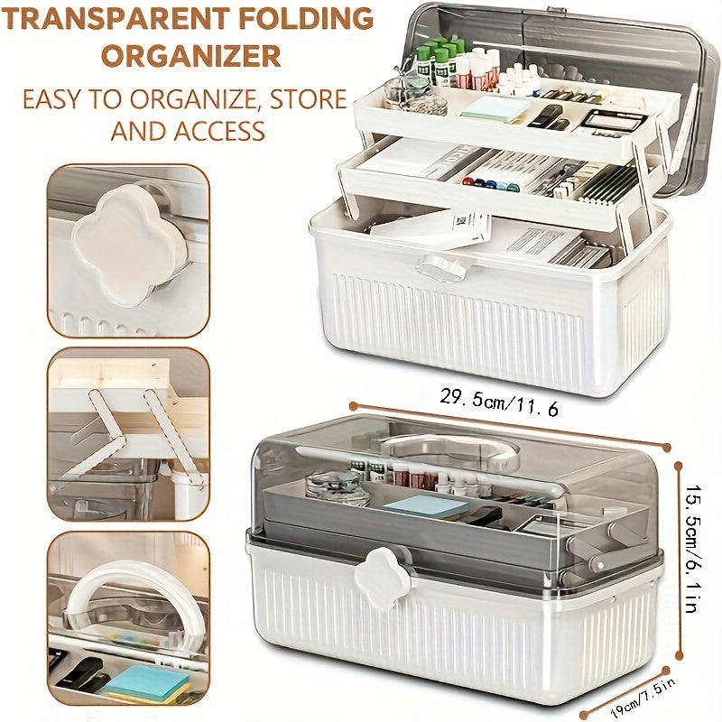 Transparent Plastic Folding Storage Box with Handle Large Capacity Multi-Compartment Organizer