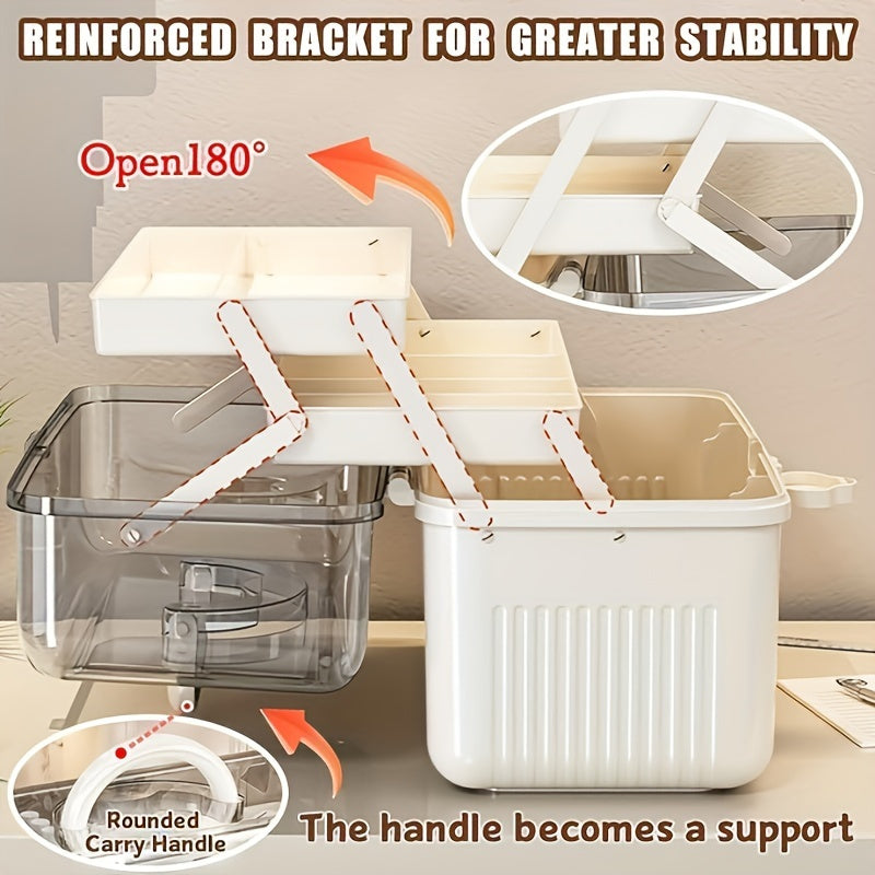 Transparent Plastic Folding Storage Box with Handle Large Capacity Multi-Compartment Organizer
