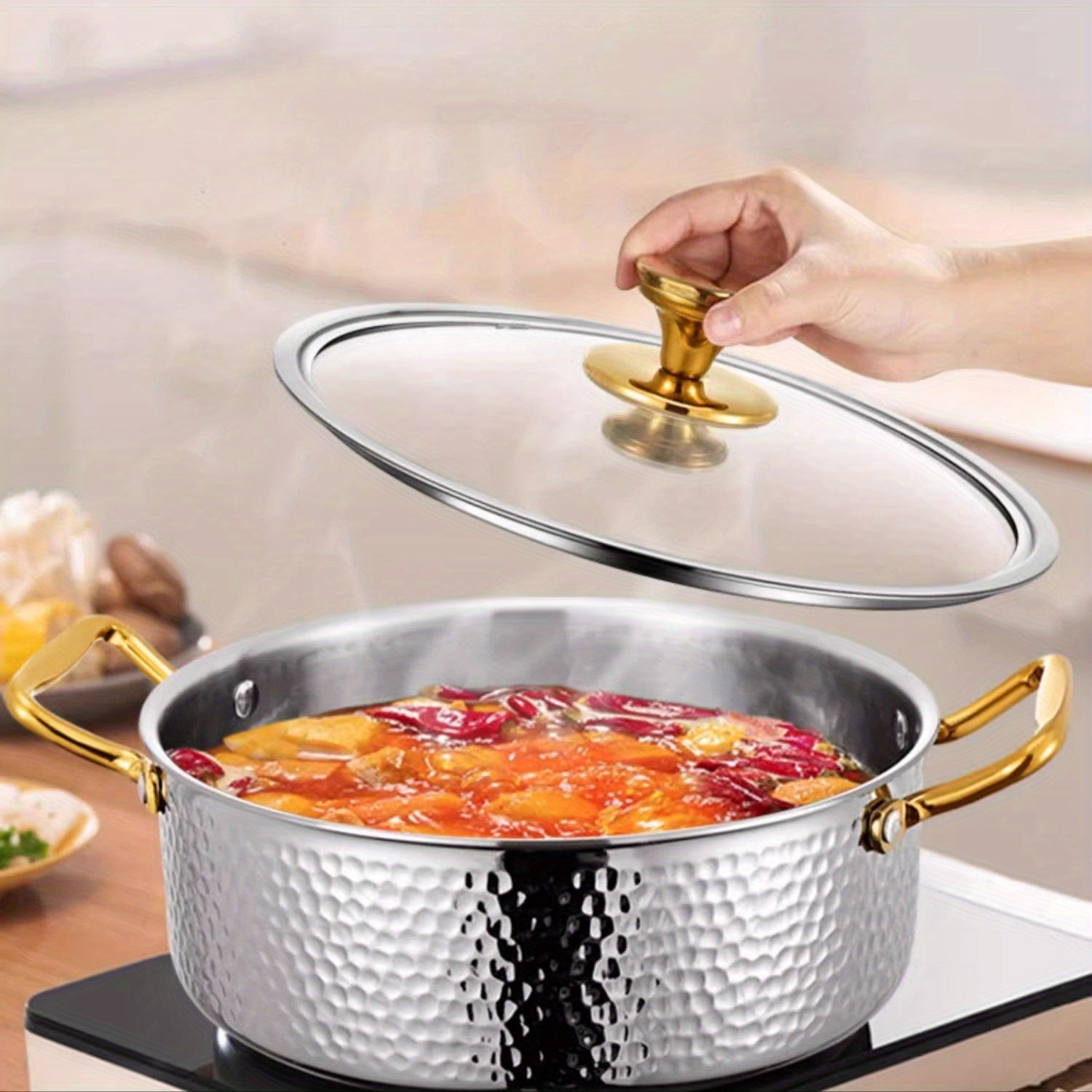 Stainless Steel Hammered Soup Pot 304 SUS Restaurant Kitchen Cookware