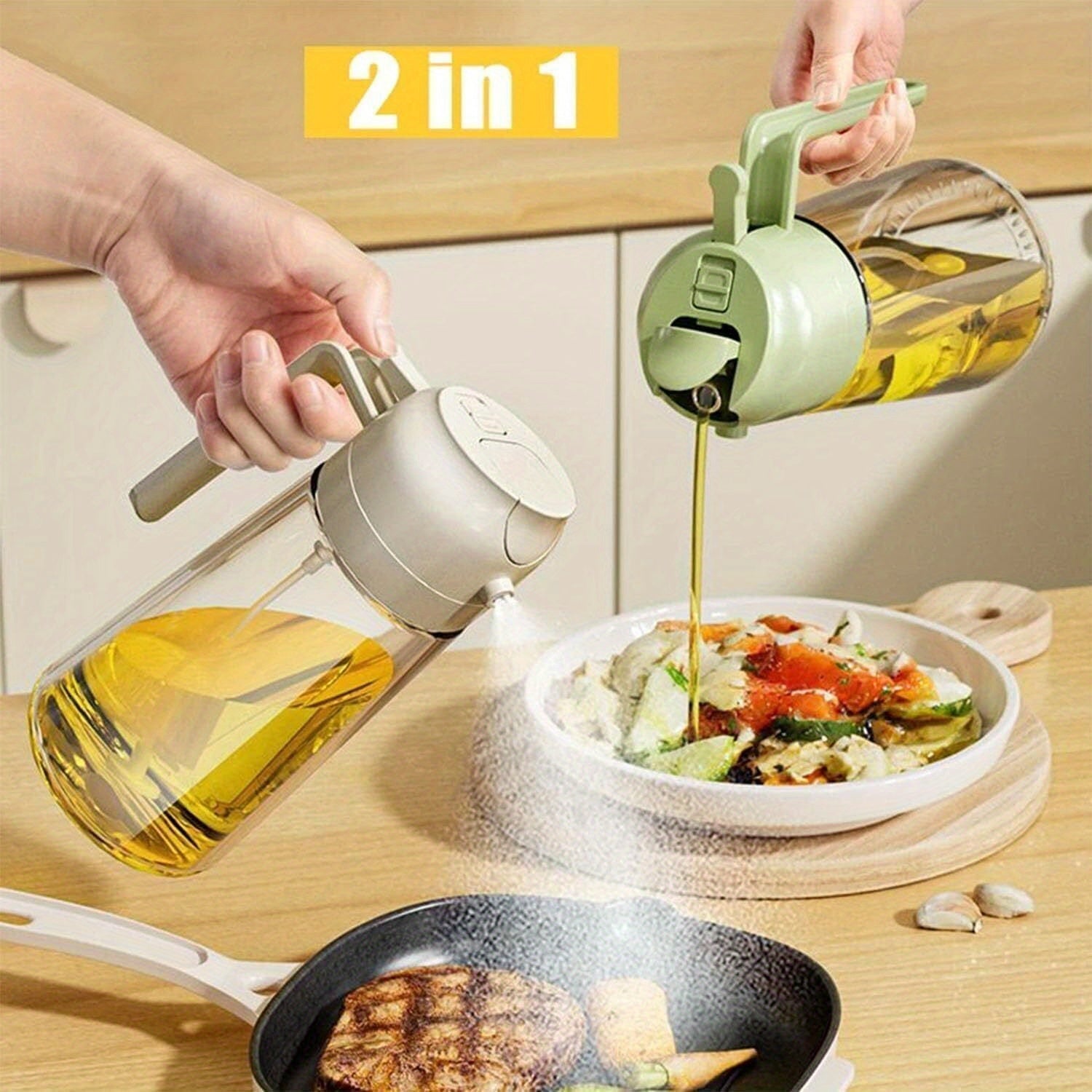 2-in-1 Glass Oil Dispenser and Sprayer for Cooking and Baking PVC-Free Kitchen Tool