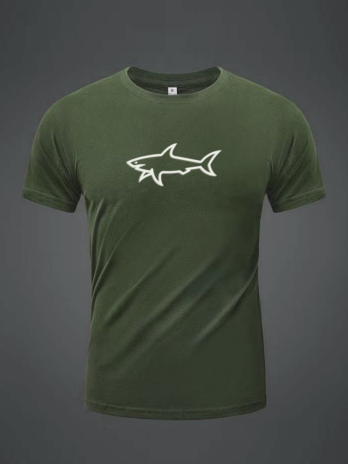 Men's Cotton T-Shirt with Shark Graphic Crew Neck Short Sleeve Summer Flocking Print