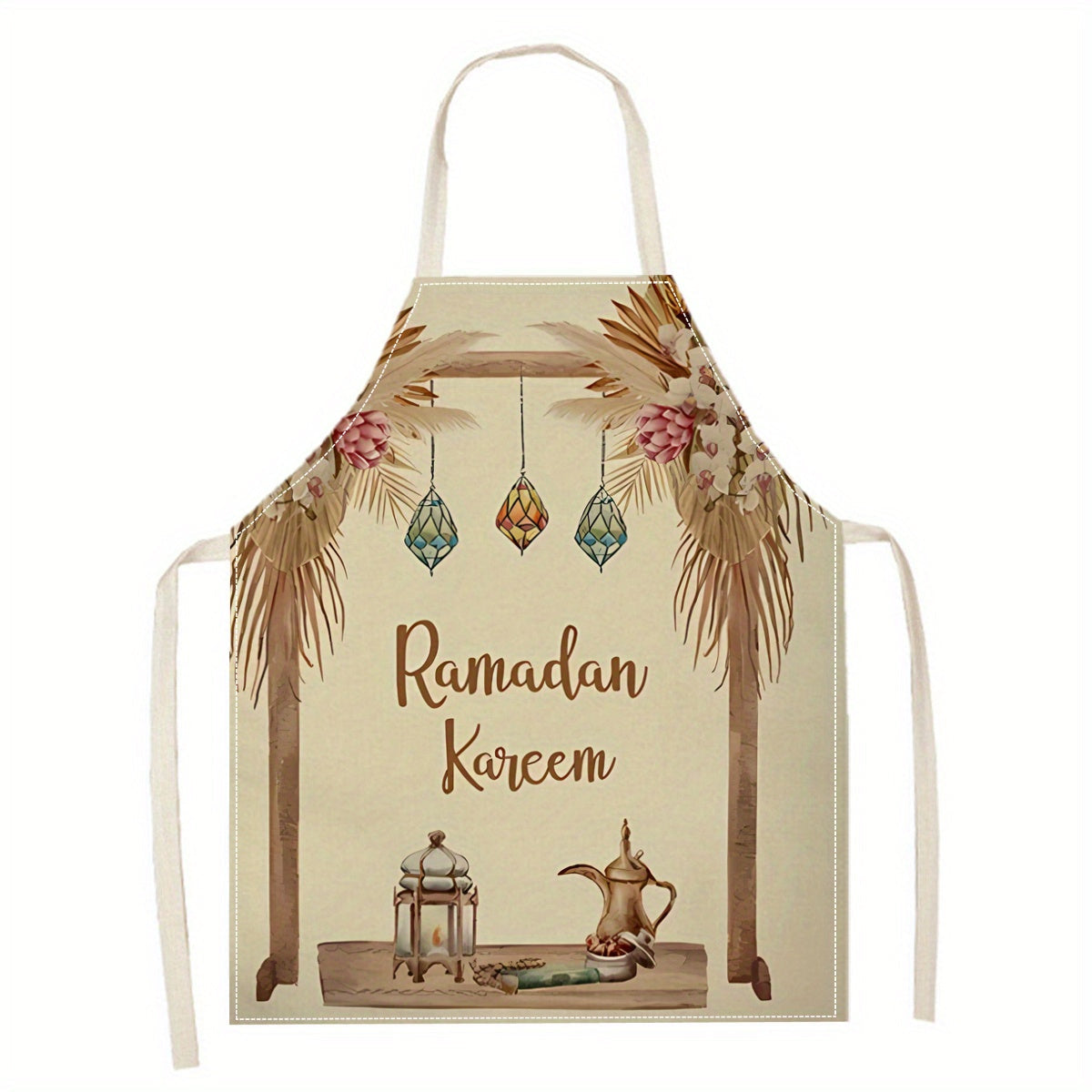 Linen Apron with 3D Print Design for Kitchen Art and Ramadan Kareem