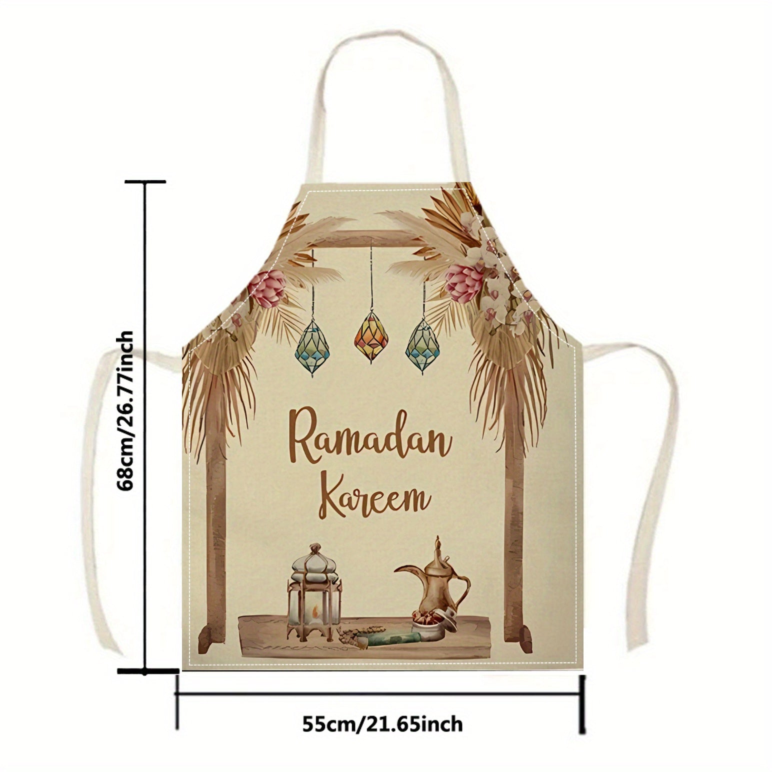 Linen Apron with 3D Print Design for Kitchen Art and Ramadan Kareem