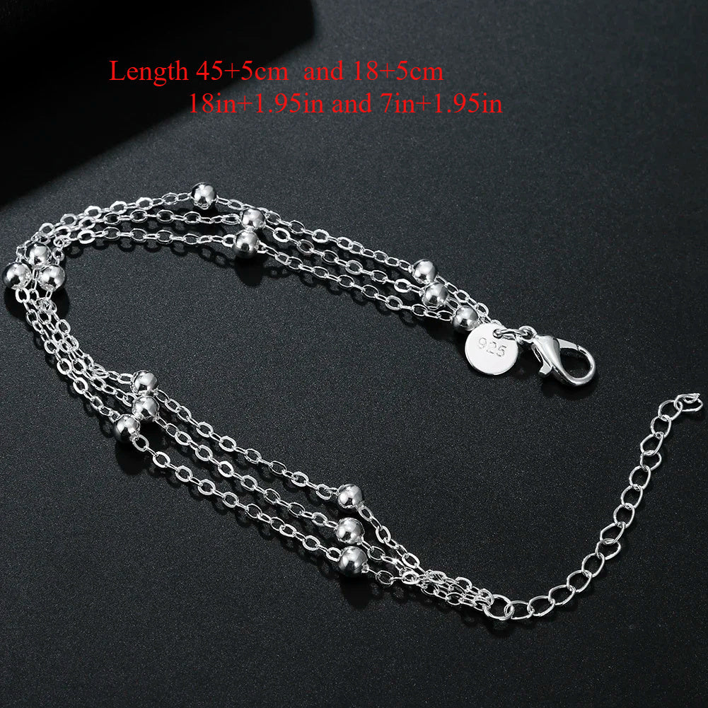 Sterling Silver Jewelry Set Beads Bracelet and Necklace for Men Women Wedding