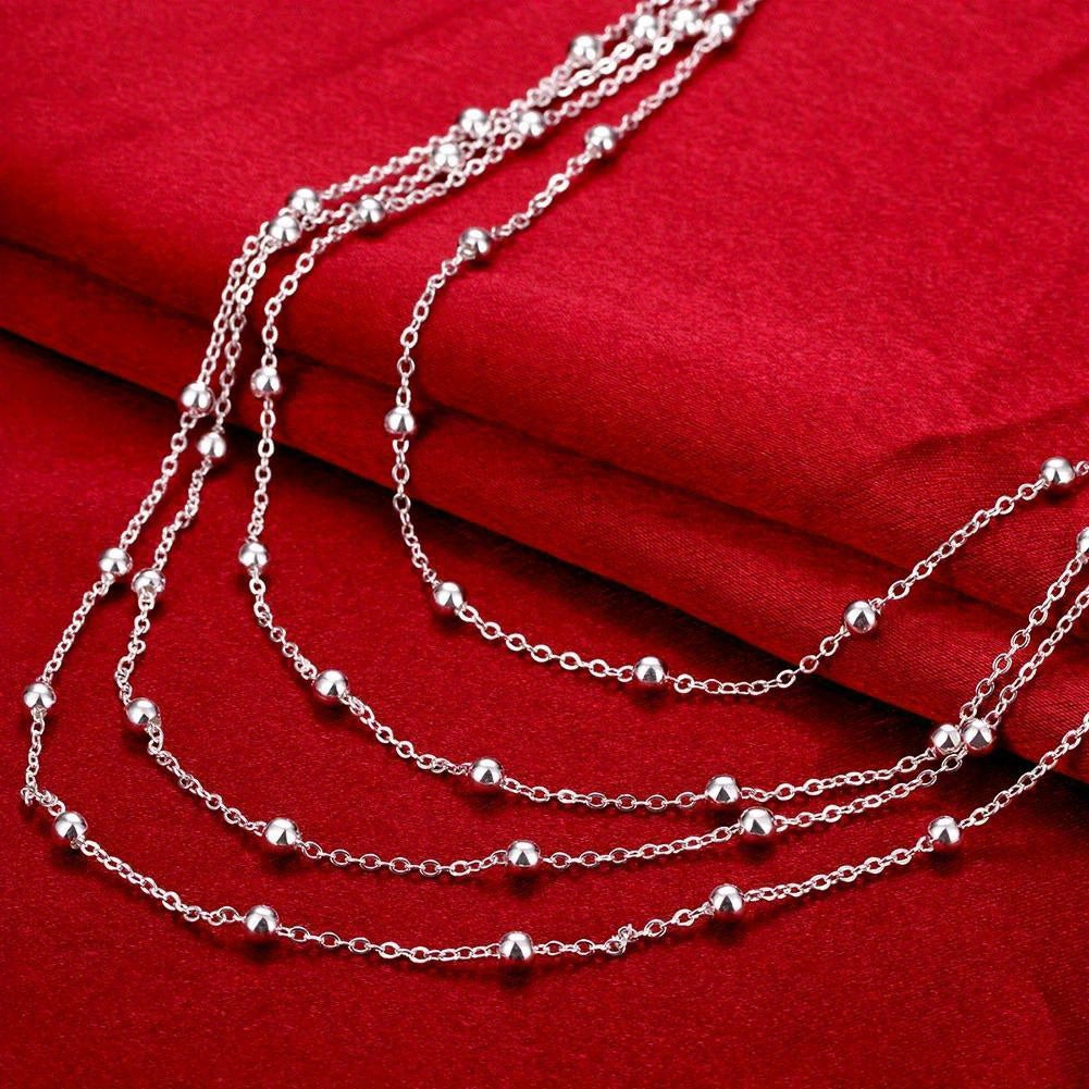 Sterling Silver Jewelry Set Beads Bracelet and Necklace for Men Women Wedding