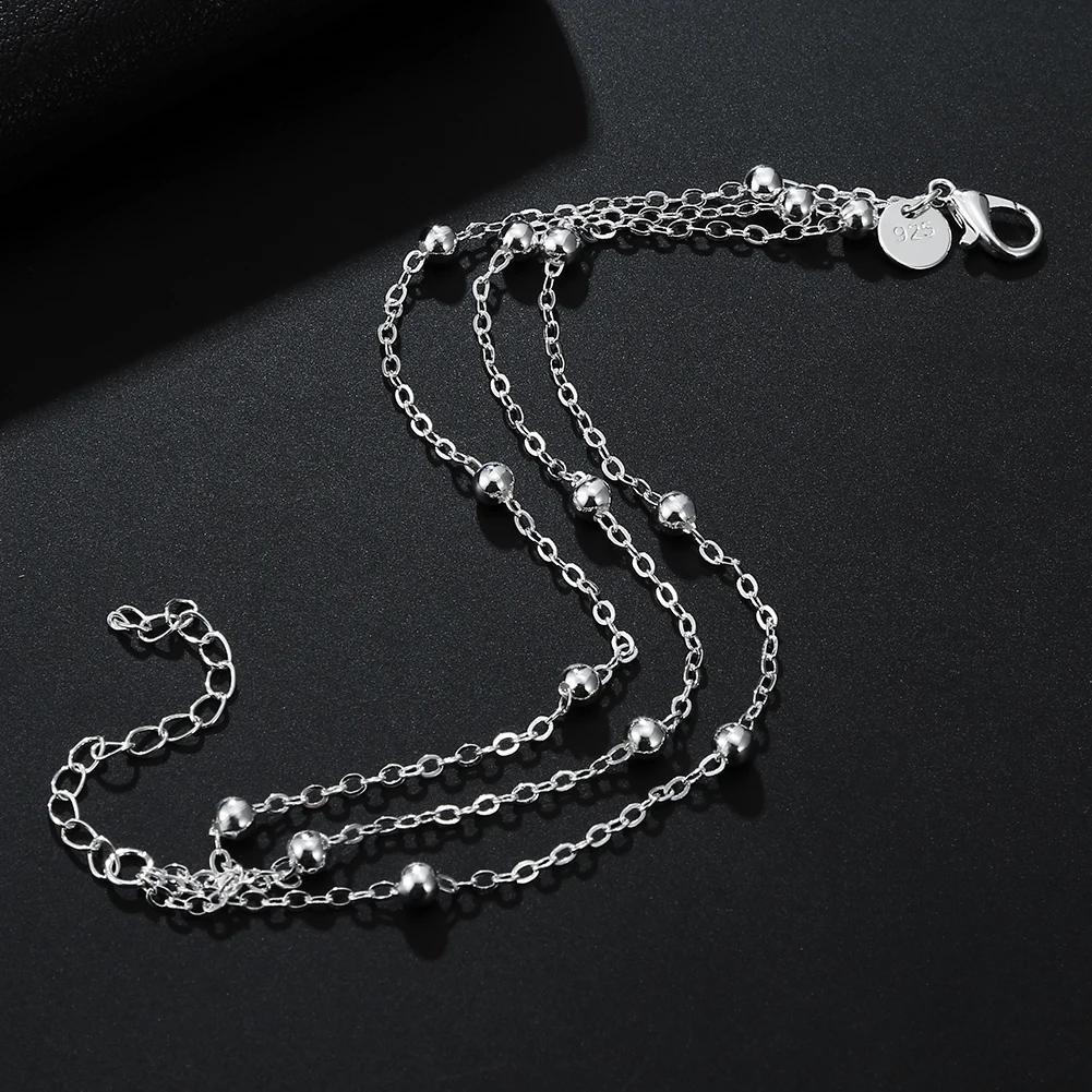 Sterling Silver Jewelry Set Beads Bracelet and Necklace for Men Women Wedding