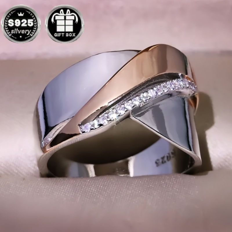 Sterling Silver Wide Band Ring with Zirconia for Weddings and Engagements