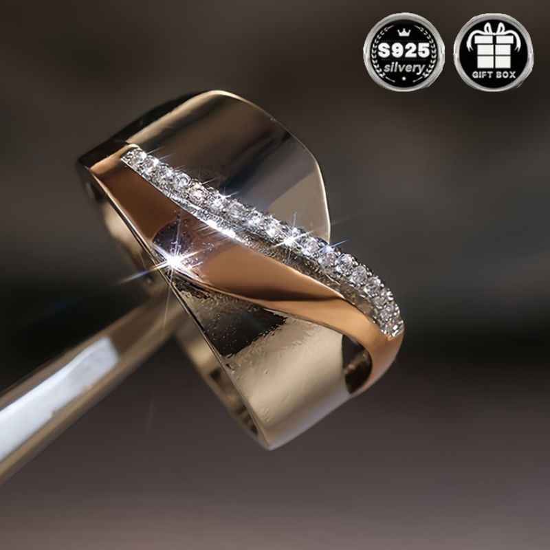 Sterling Silver Wide Band Ring with Zirconia for Weddings and Engagements