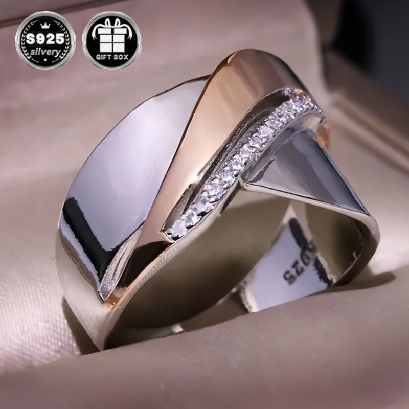 Sterling Silver Wide Band Ring with Zirconia for Weddings and Engagements