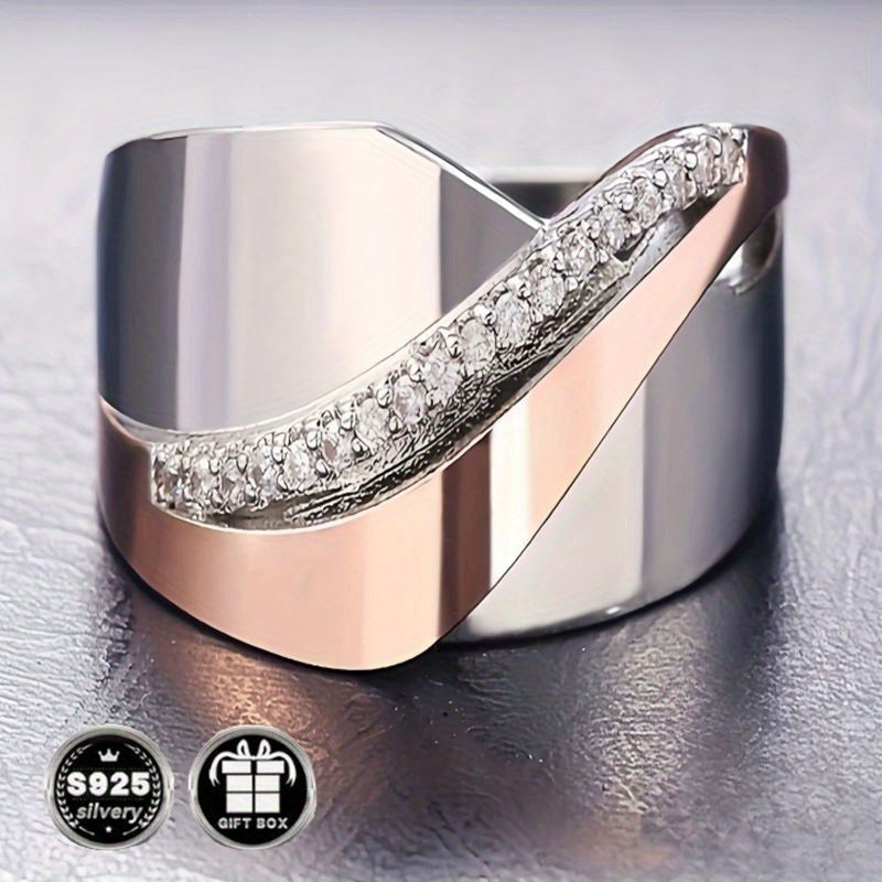 Sterling Silver Wide Band Ring with Zirconia for Weddings and Engagements