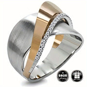 Sterling Silver Wide Band Ring with Zirconia for Weddings and Engagements