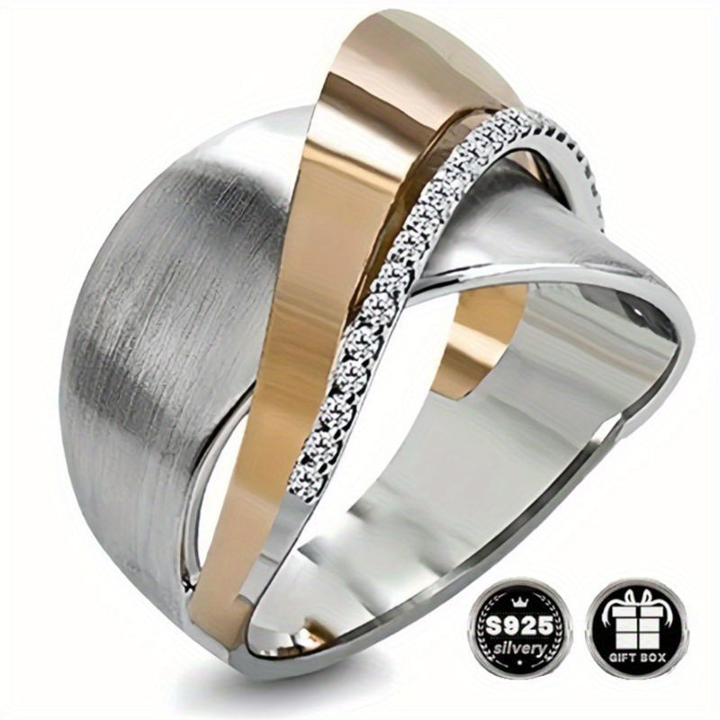 Sterling Silver Wide Band Ring with Zirconia for Weddings and Engagements