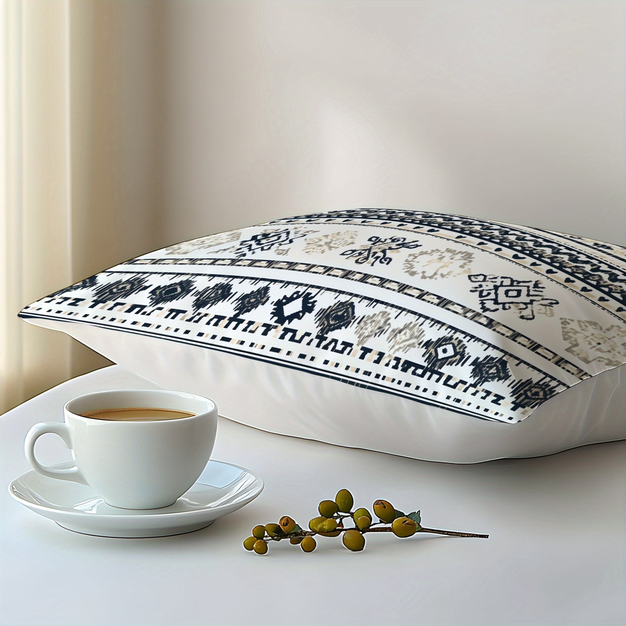 Gray Bohemian Style Pillowcase with 3D Print Luxuriously Soft Sustainable Material