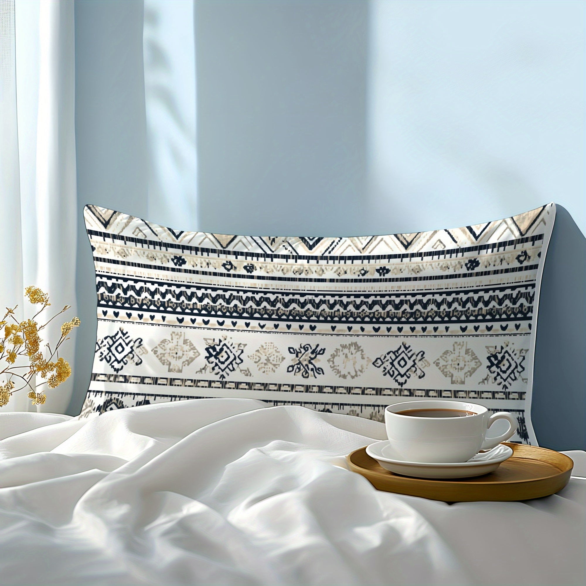 Gray Bohemian Style Pillowcase with 3D Print Luxuriously Soft Sustainable Material