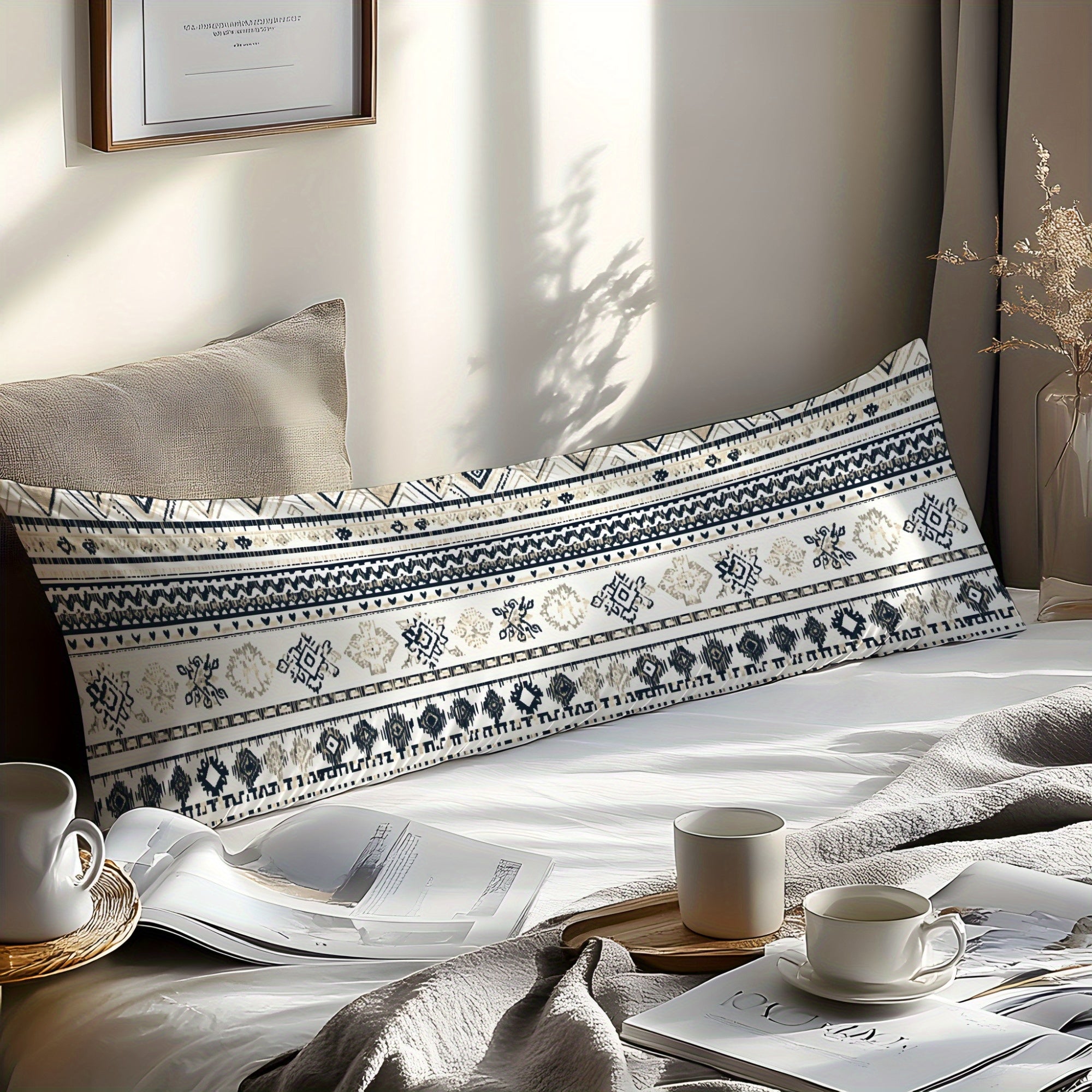 Gray Bohemian Style Pillowcase with 3D Print Luxuriously Soft Sustainable Material