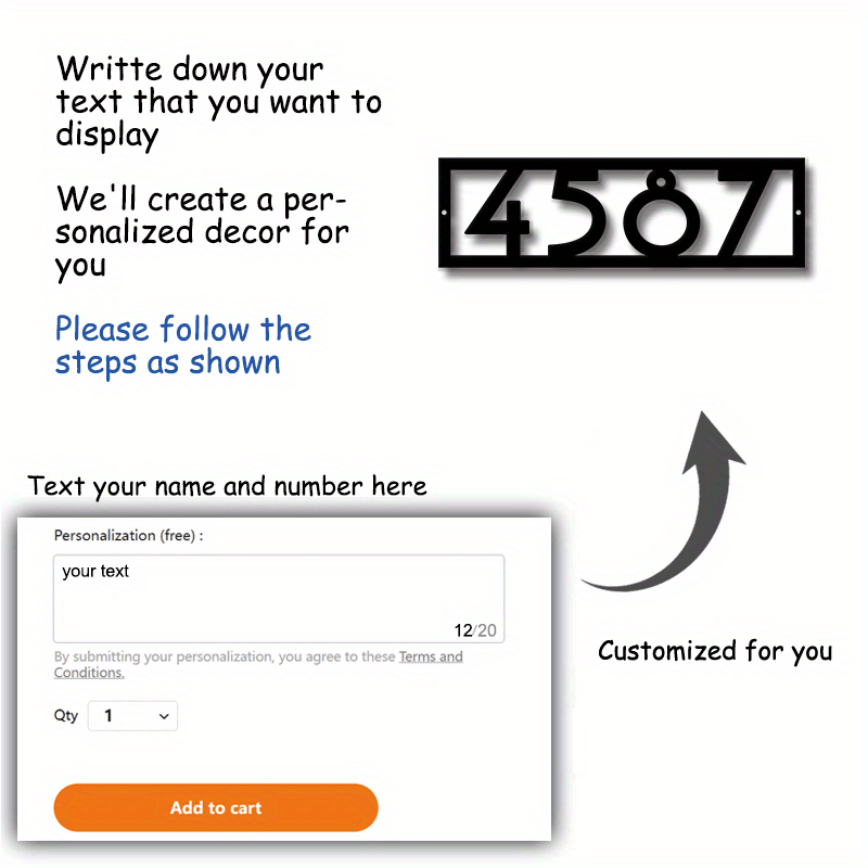 Black Iron Scroll Address Sign Customizable House Number and Name Plaque for Front Door or Garden Decor