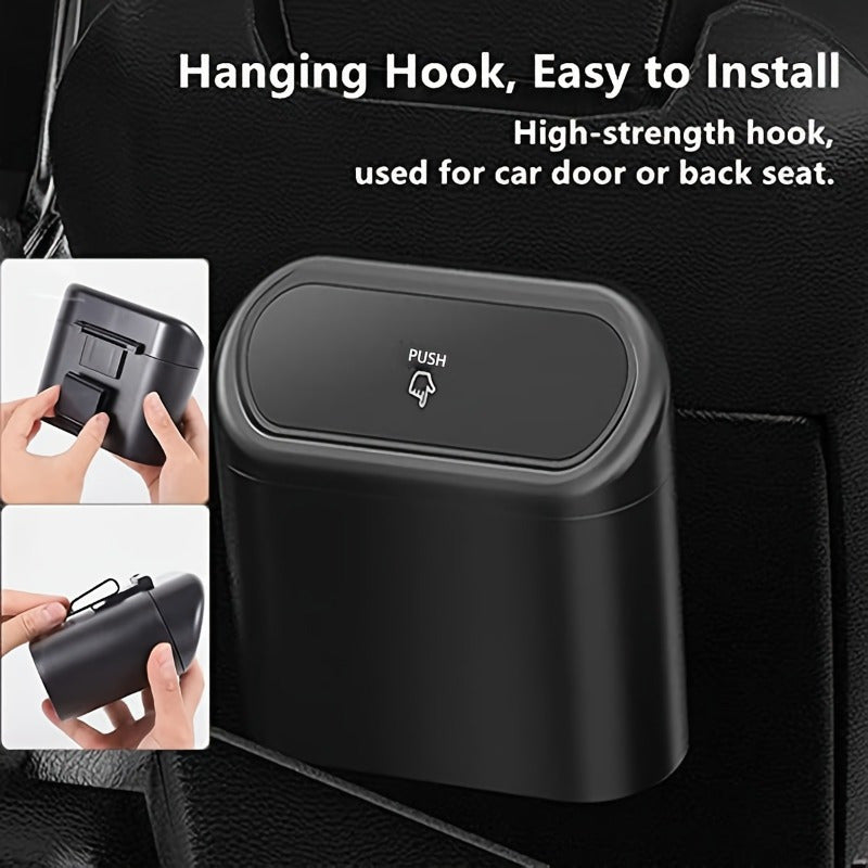 Cubo de basura para coche con tapa, pequeño, a prueba de fugas, colgante, resistente, de ABS, contenedor de residuos para vehículo