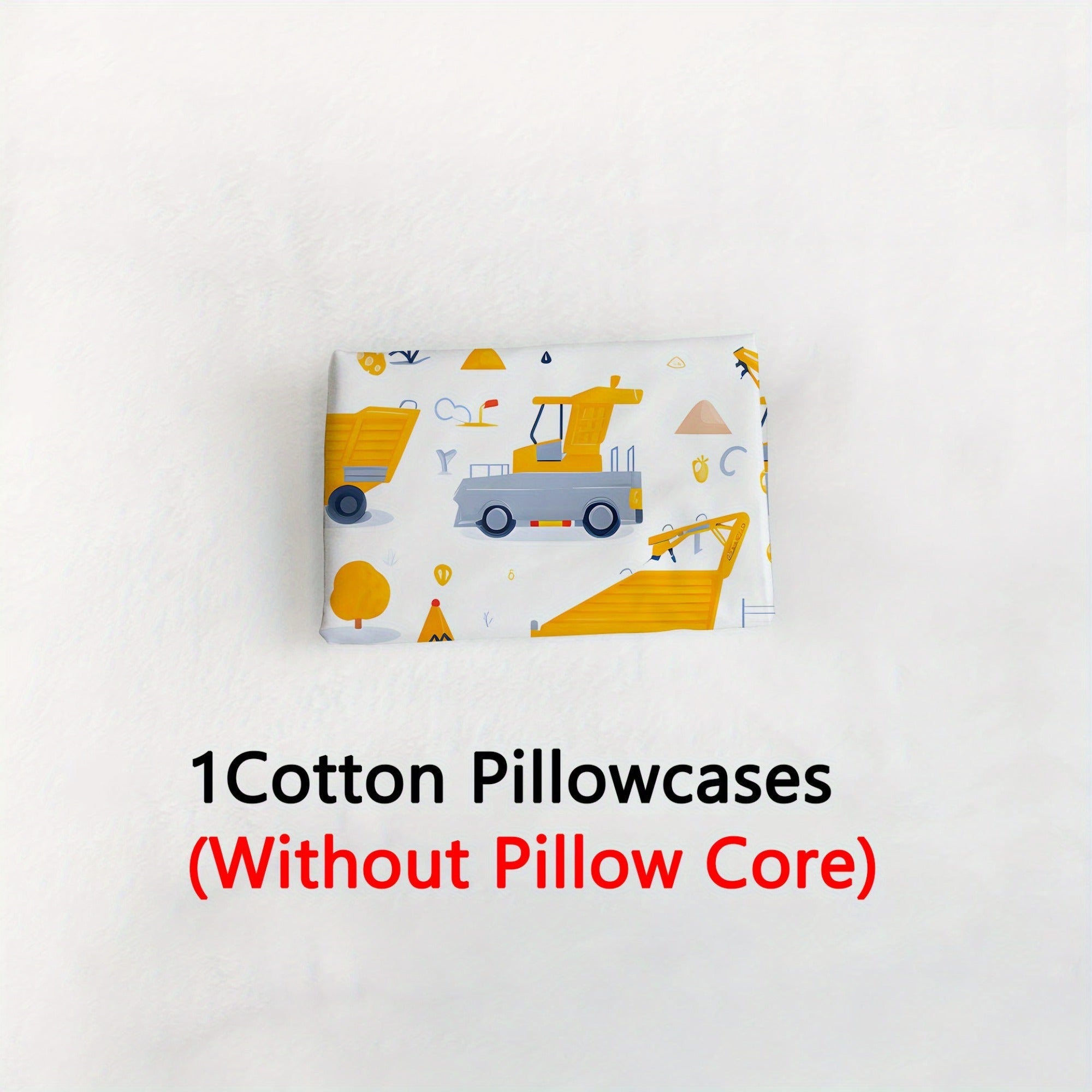 Cotton Pillowcase with Cartoon Engineering Vehicle Design, Soft and Skin-Friendly