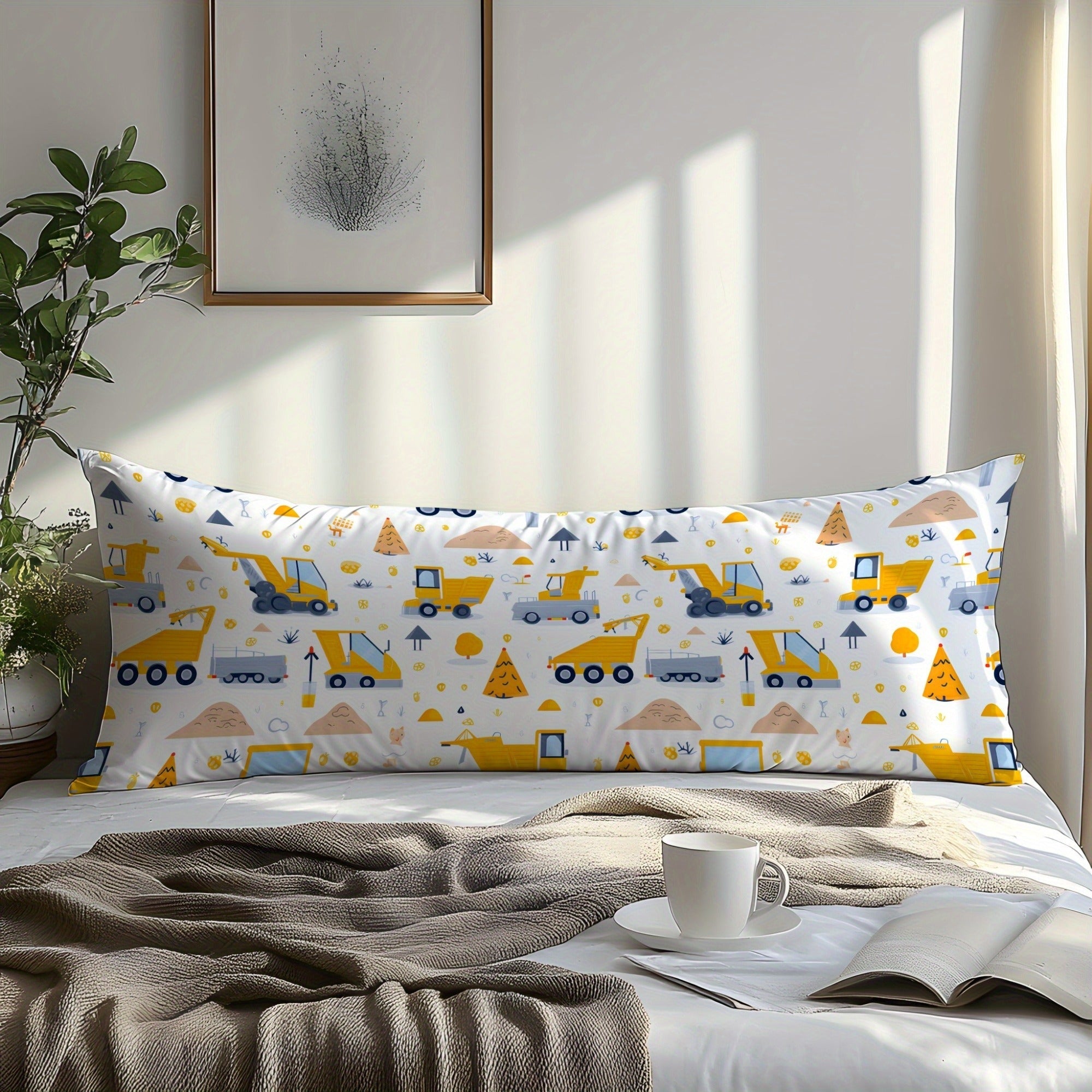 Cotton Pillowcase with Cartoon Engineering Vehicle Design, Soft and Skin-Friendly