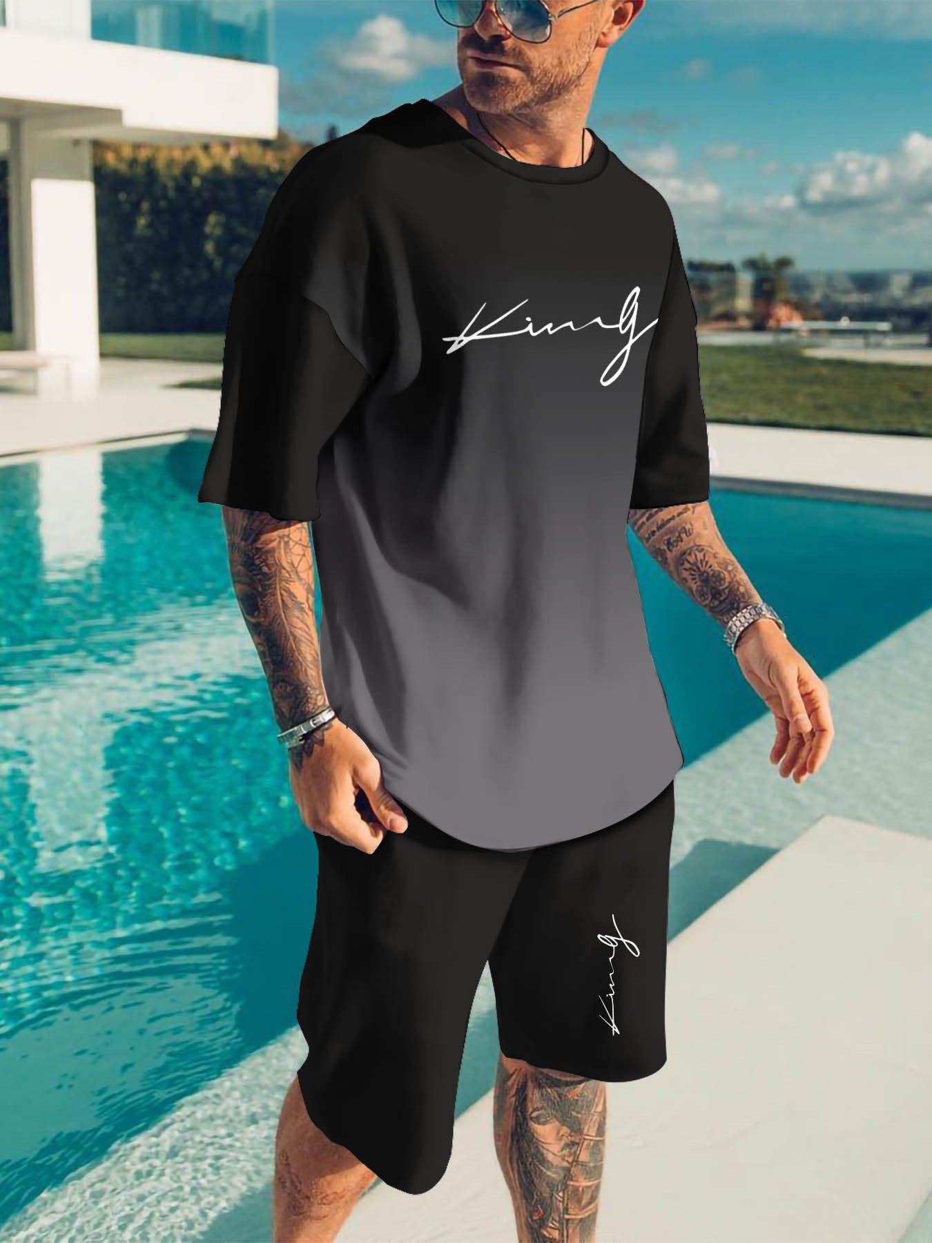 Men's Summer Sports Casual Set 3D Printed Crew Neck T-Shirt and Shorts Polyester Breathable Slight Stretch Regular Fit