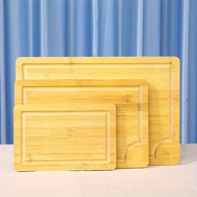 Bamboo Kitchen Cutting Board Set 3 Pieces Juice Groove Serving Tray Handles