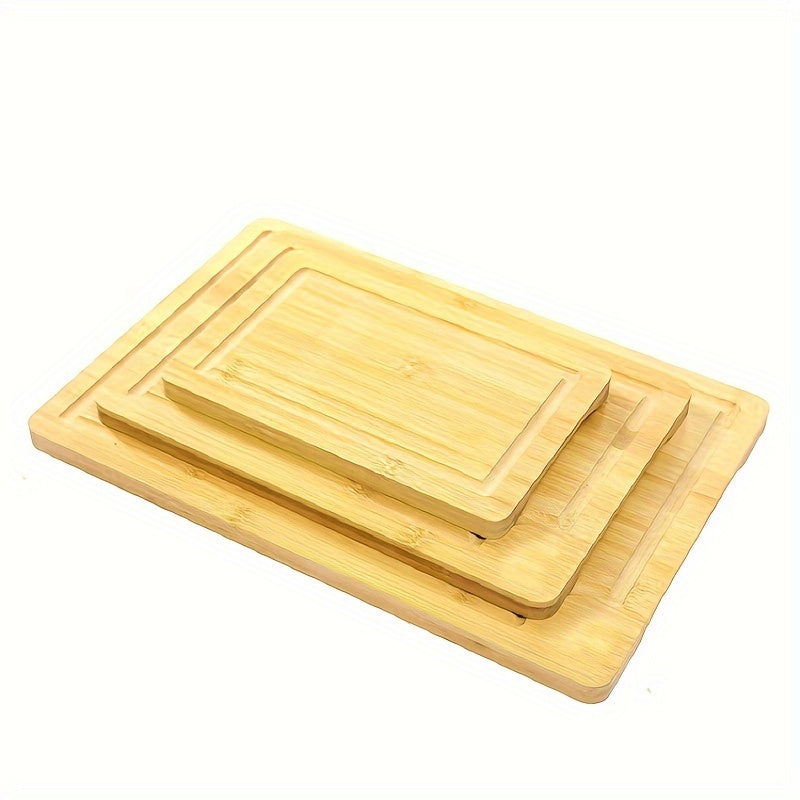 Bamboo Kitchen Cutting Board Set 3 Pieces Juice Groove Serving Tray Handles
