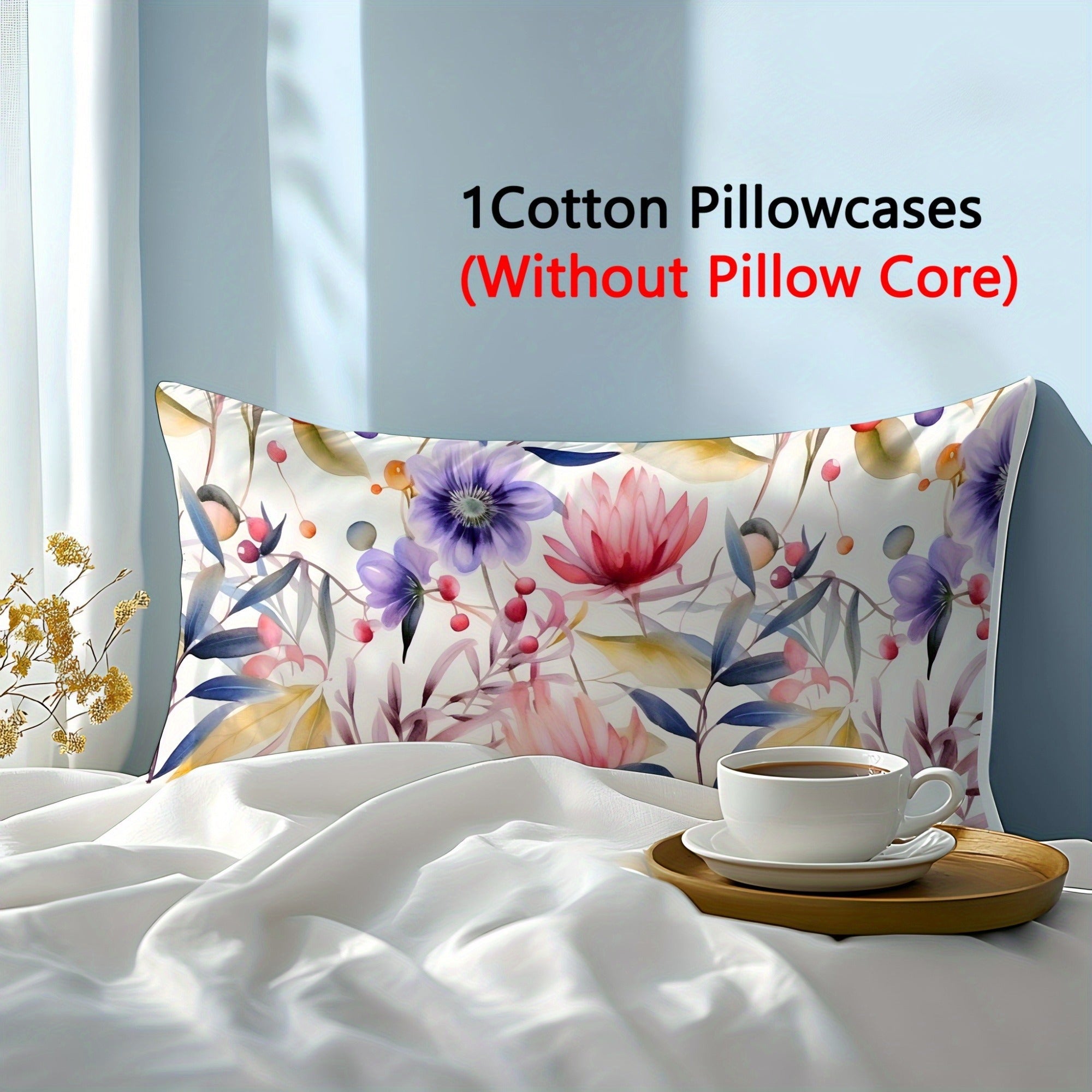 Red Water Lily 3D Print Pillowcase Soft Natural Fiber Envelope Closure for Bedroom Guest Room Hotel