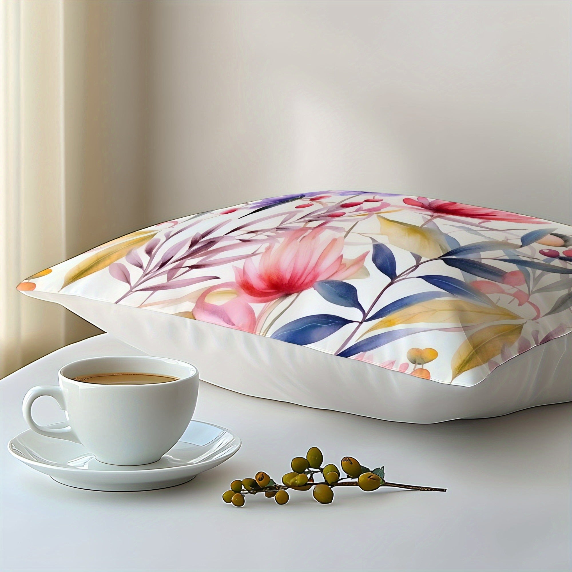 Red Water Lily 3D Print Pillowcase Soft Natural Fiber Envelope Closure for Bedroom Guest Room Hotel