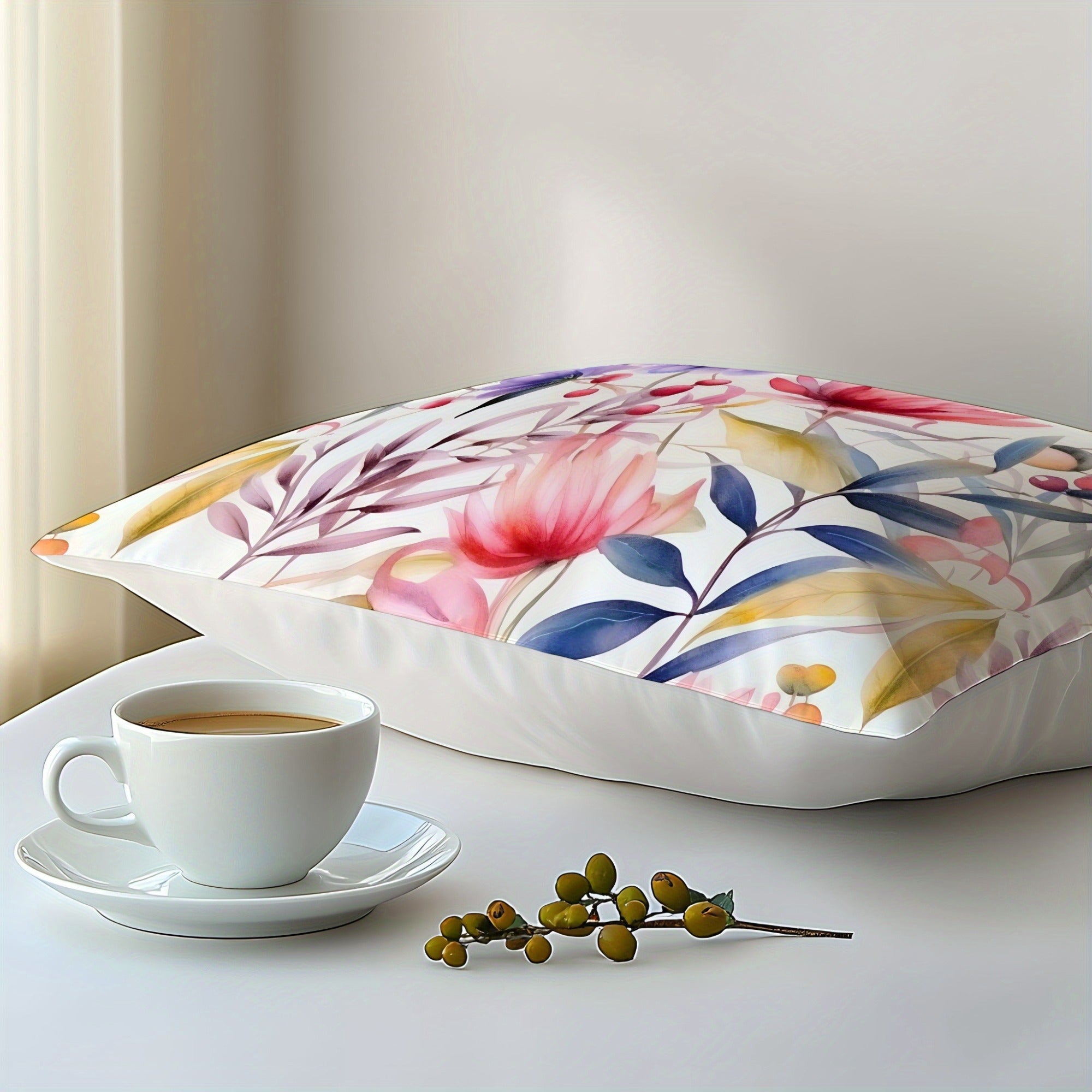 Red Water Lily 3D Print Pillowcase Soft Natural Fiber Envelope Closure for Bedroom Guest Room Hotel