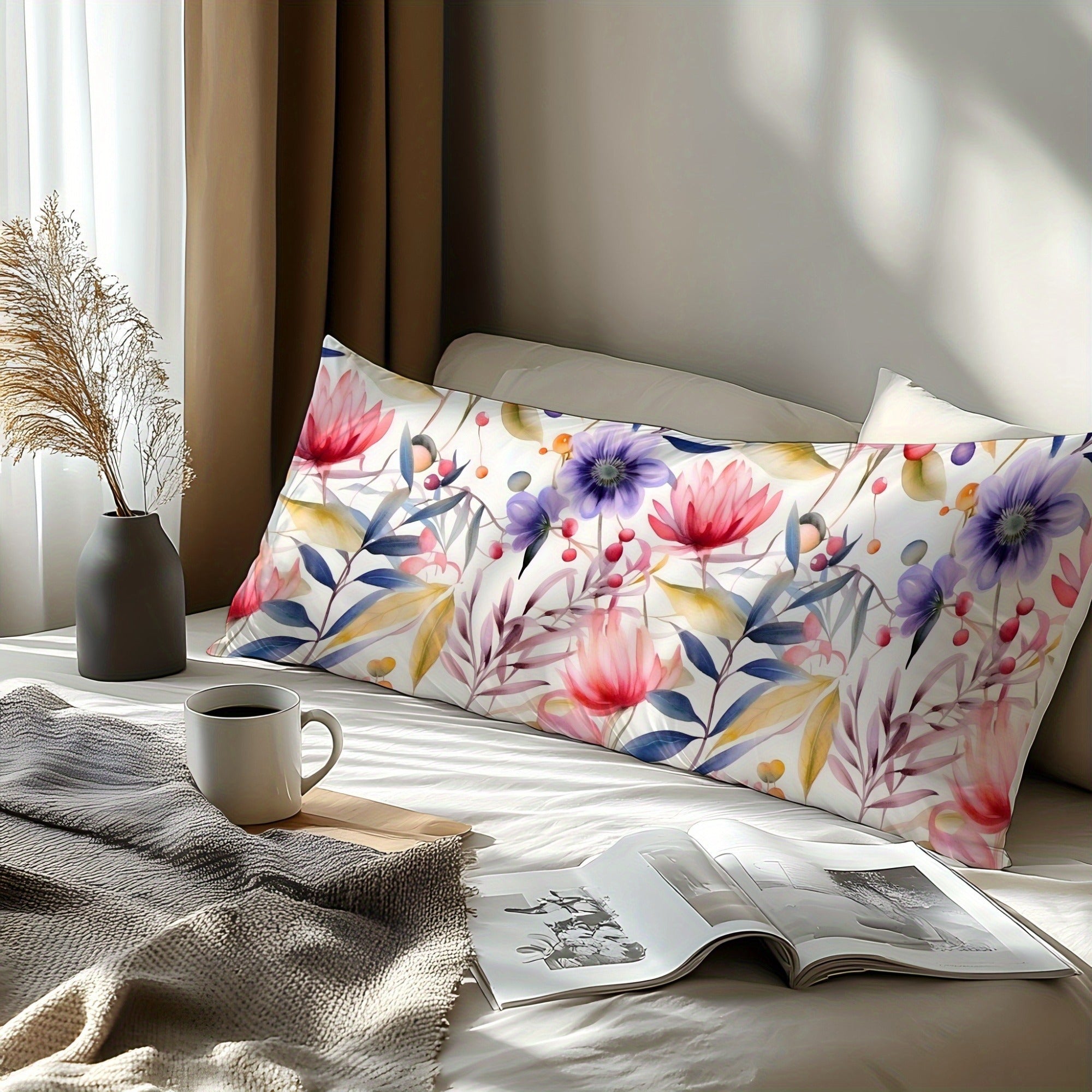 Red Water Lily 3D Print Pillowcase Soft Natural Fiber Envelope Closure for Bedroom Guest Room Hotel