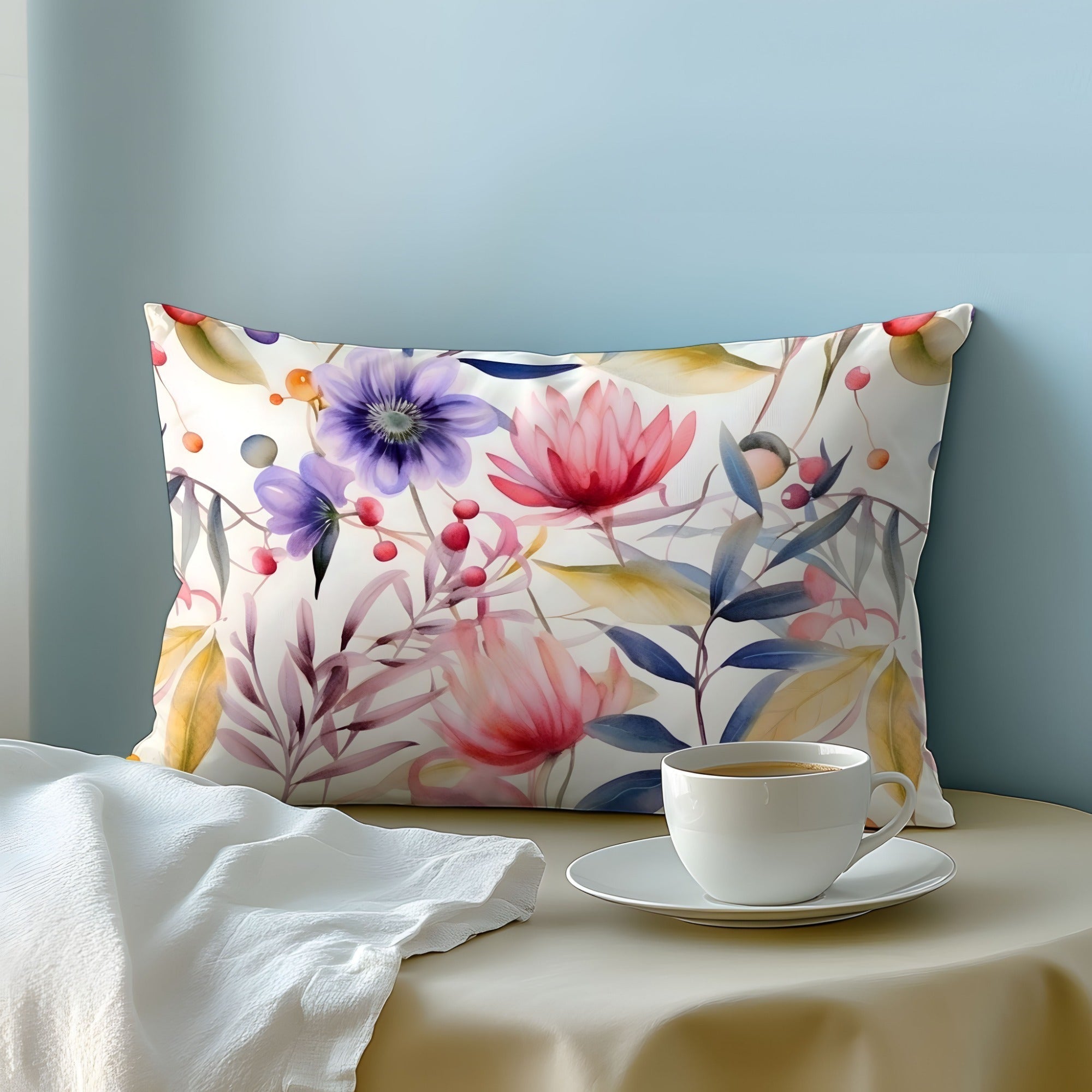 Red Water Lily 3D Print Pillowcase Soft Natural Fiber Envelope Closure for Bedroom Guest Room Hotel