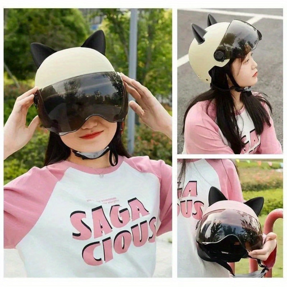 2PCS Cat Ear Helmet Accessories Removable Plastic Stickers for Motorcycle Helmets