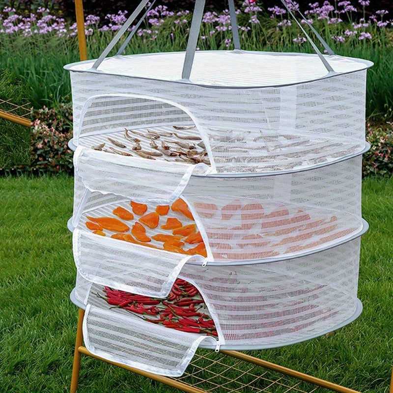 Foldable Nylon Drying Rack with Zipper for Herbs Fruits Vegetables Fish 1-3 Layers