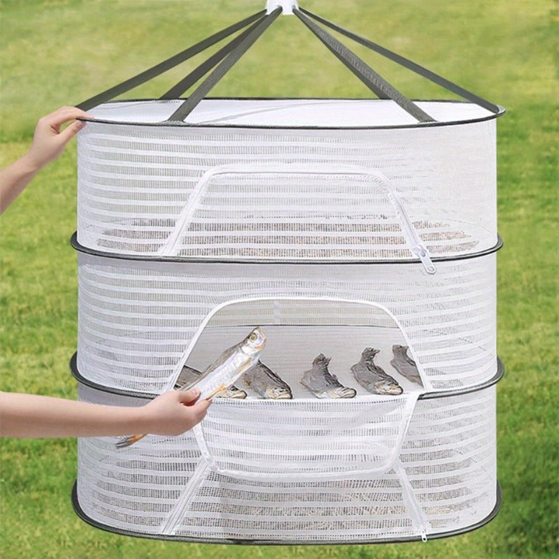 Foldable Nylon Drying Rack with Zipper for Herbs Fruits Vegetables Fish 1-3 Layers