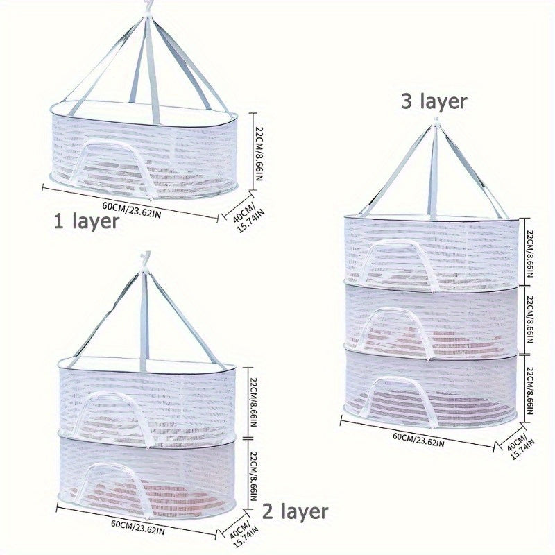 Foldable Nylon Drying Rack with Zipper for Herbs Fruits Vegetables Fish 1-3 Layers