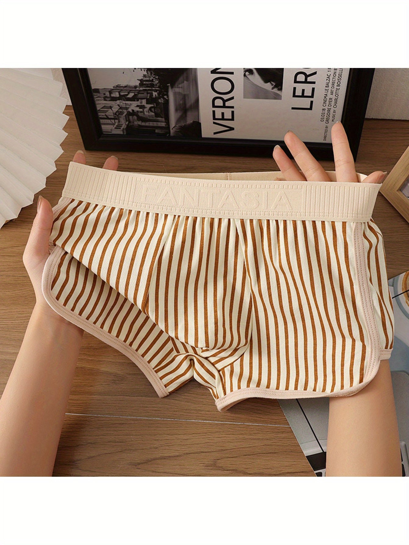 Men's Cotton Striped Boxer Briefs Breathable Loose Fit for Running