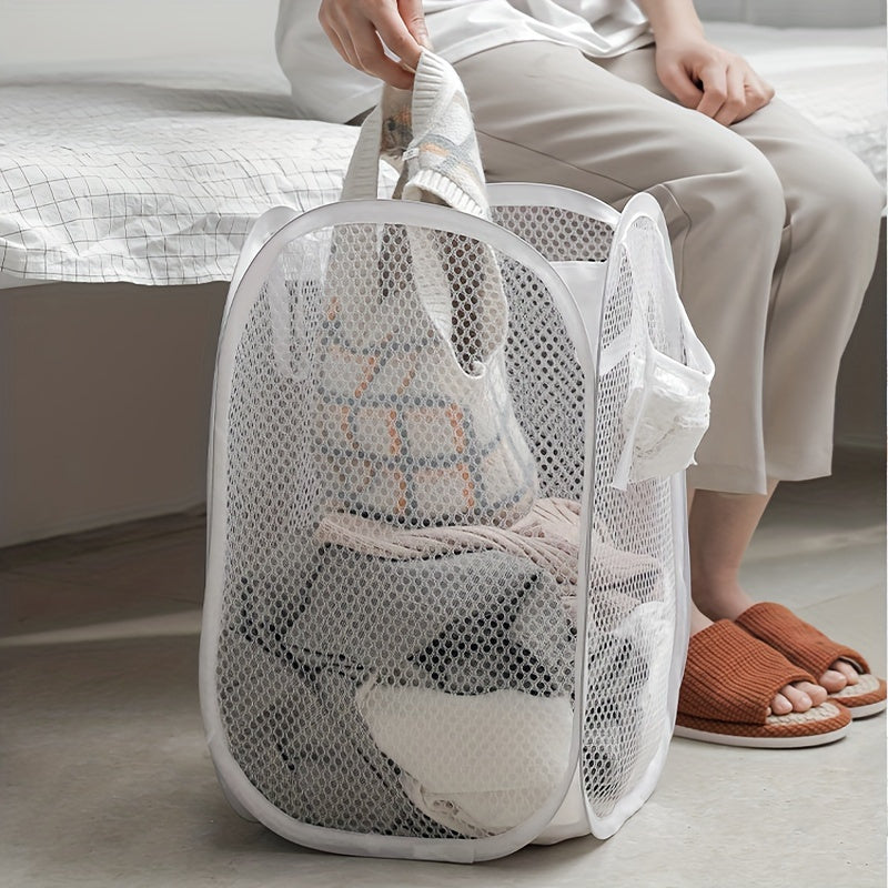 Large Capacity Foldable Mesh Laundry Hamper with Handle for Bathroom Bedroom Dorm