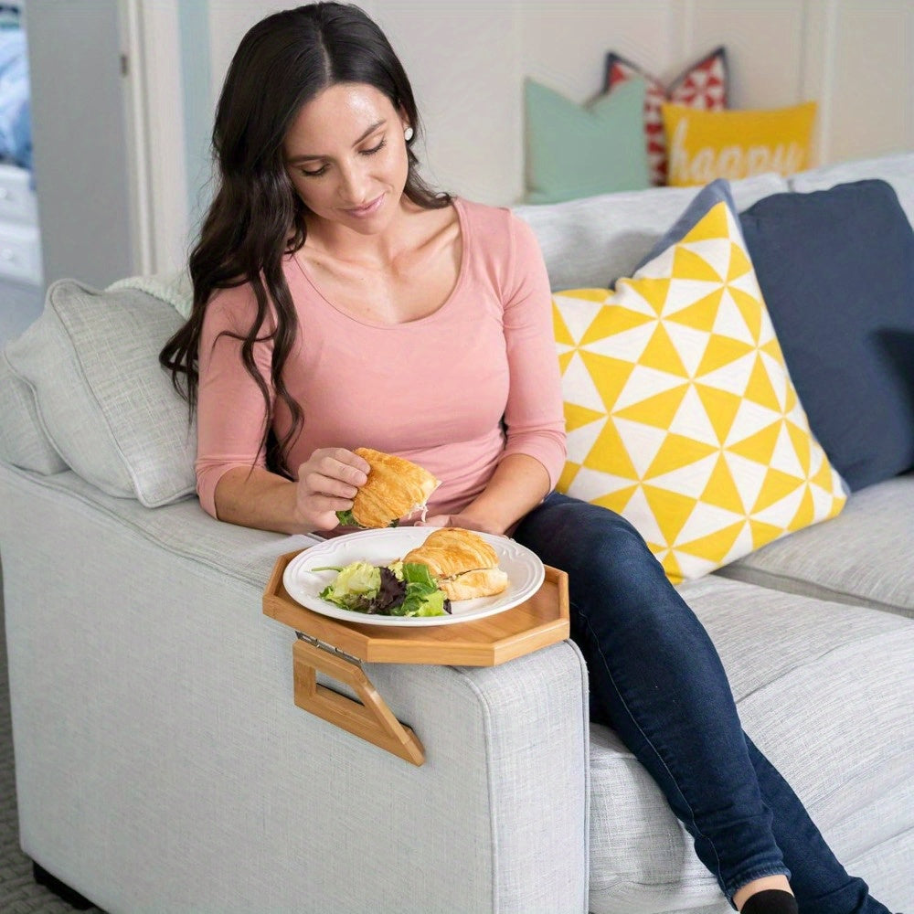 Black Folding TV Tray Table for Couch Armrest Snack Organizer 24x10cm