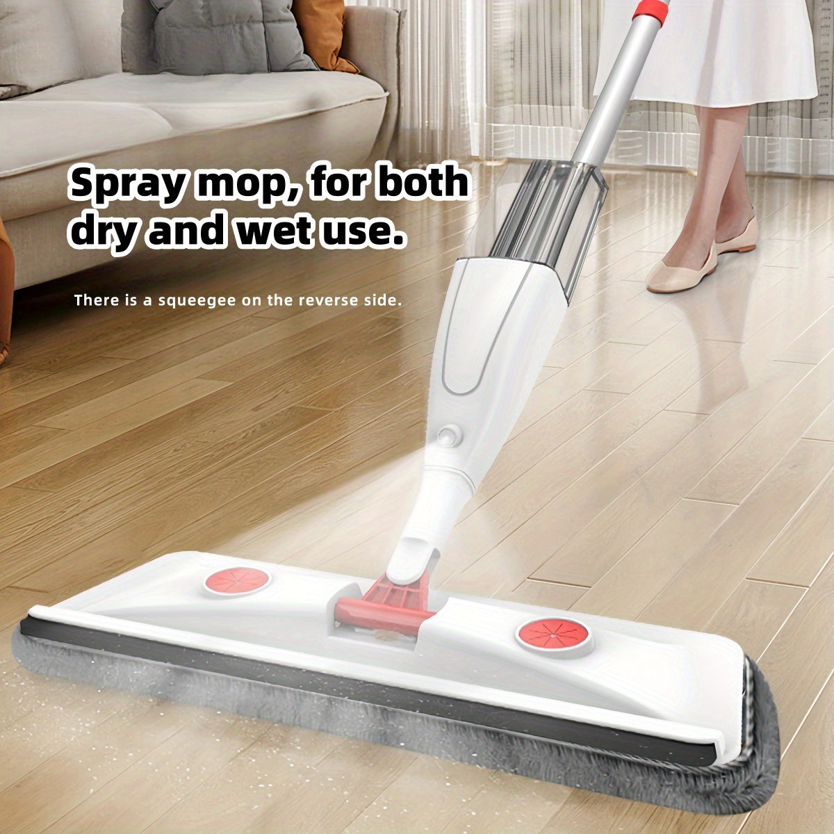 Spray Mop with Built-In Scraper for Windows and Floors, Spacious Capacity