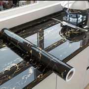 Black and Gold Marble Textured Waterproof Self-Adhesive Wallpaper for Kitchen and Room Decor