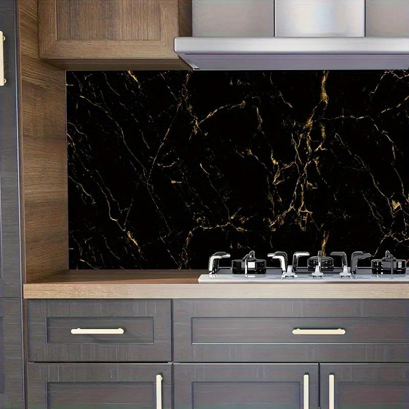 Black and Gold Marble Textured Waterproof Self-Adhesive Wallpaper for Kitchen and Room Decor
