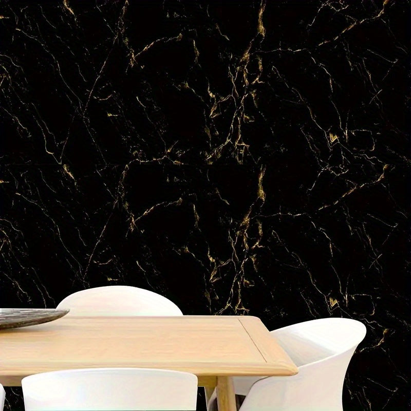 Black and Gold Marble Textured Waterproof Self-Adhesive Wallpaper for Kitchen and Room Decor