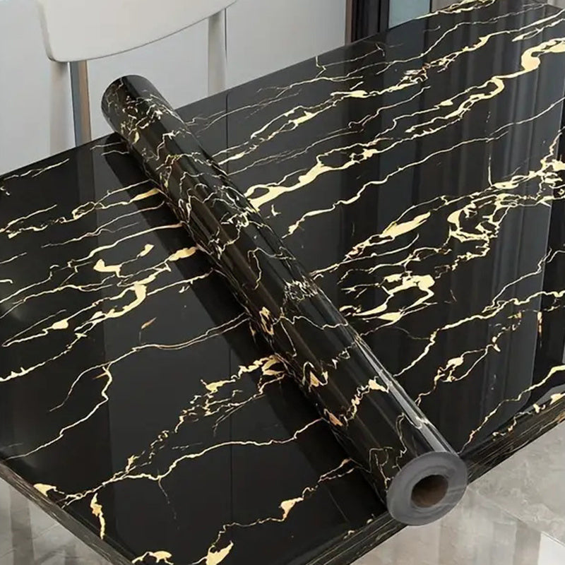 Black and Gold Marble Textured Waterproof Self-Adhesive Wallpaper for Kitchen and Room Decor