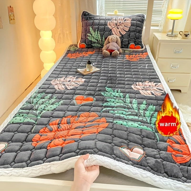 Light Beige Milk Velvet Mattress Topper Soft Plush Breathable Machine Washable for Home Dorm