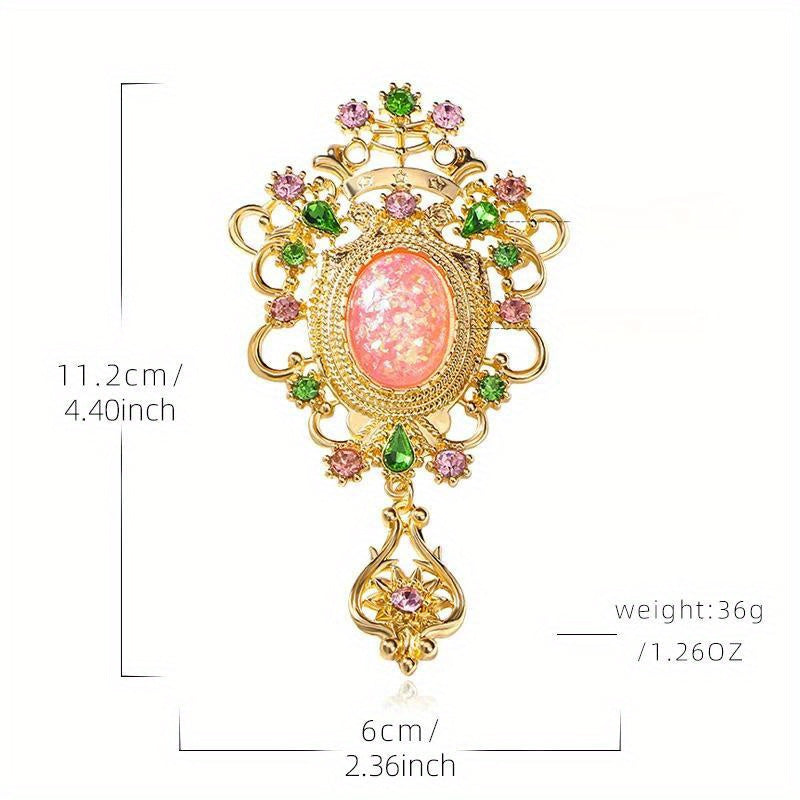 Vintage Rhinestone Brooch Pin with Enamel Finish Baroque Style Jewelry
