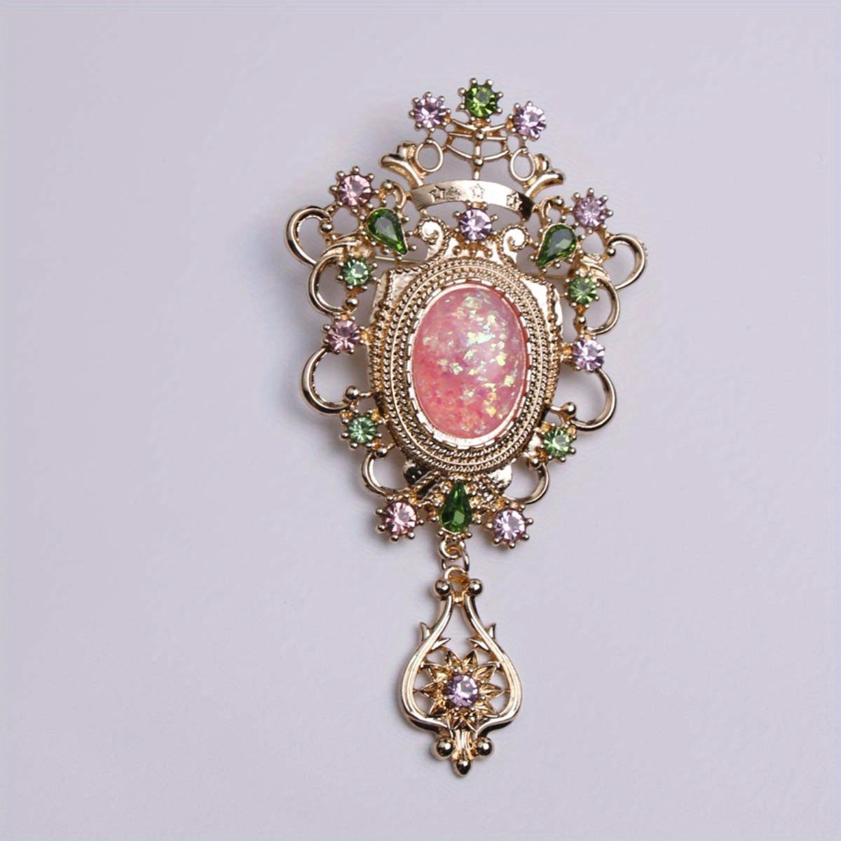 Vintage Rhinestone Brooch Pin with Enamel Finish Baroque Style Jewelry