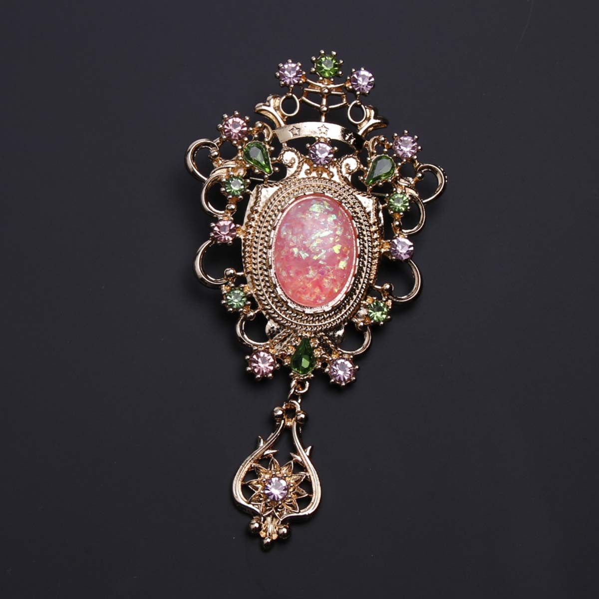 Vintage Rhinestone Brooch Pin with Enamel Finish Baroque Style Jewelry