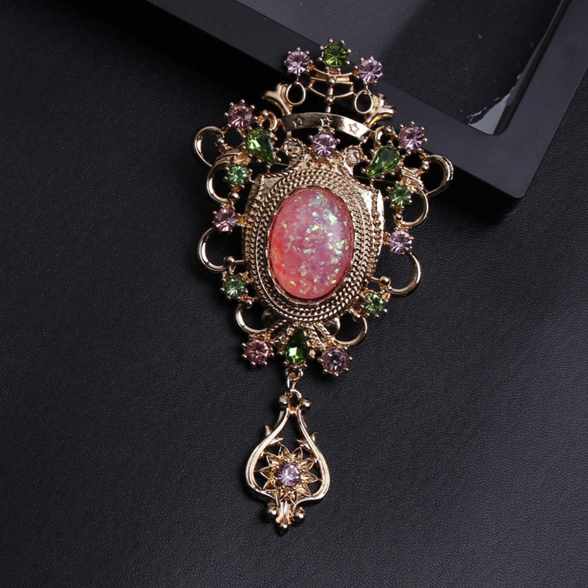 Vintage Rhinestone Brooch Pin with Enamel Finish Baroque Style Jewelry