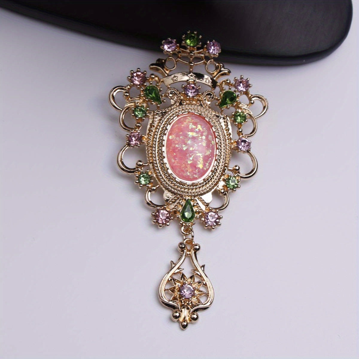 Vintage Rhinestone Brooch Pin with Enamel Finish Baroque Style Jewelry